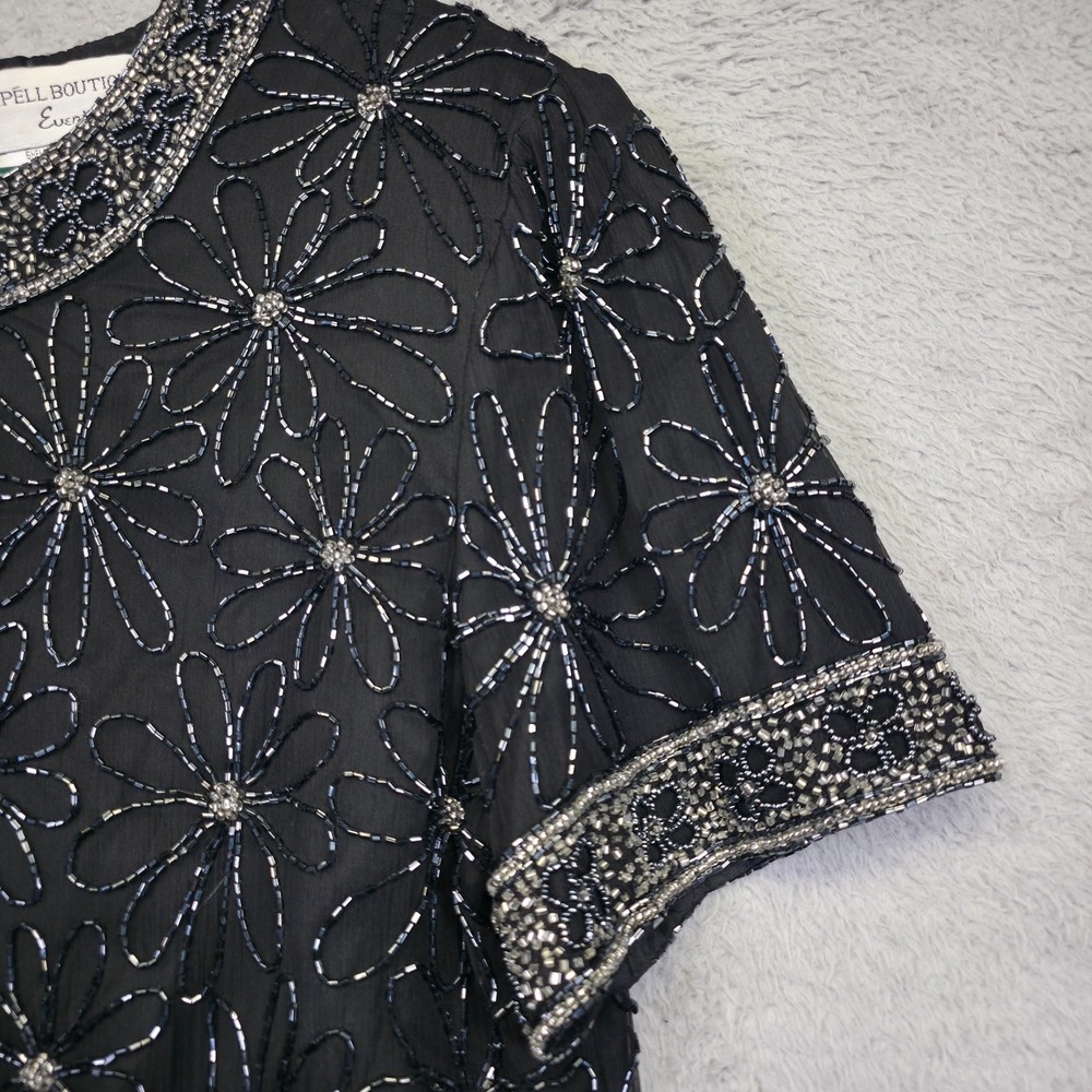Vintage Papell Boutique Evening Top Womens L Black Silk Beaded Formal Glam Party - Picture 12 of 16